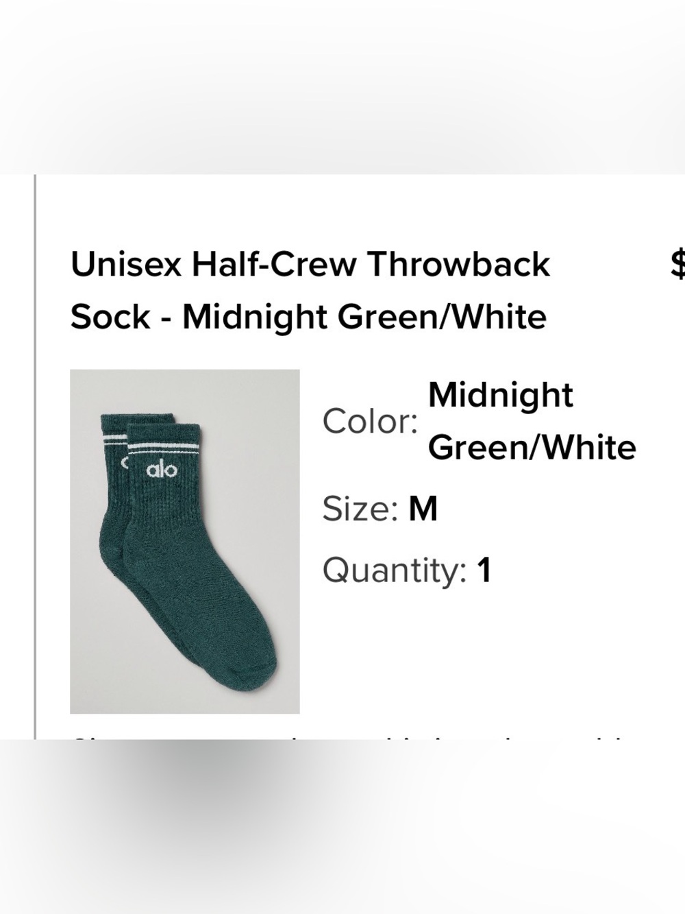 ALO Yoga Half Crew Socks - Dark Green with White Logo